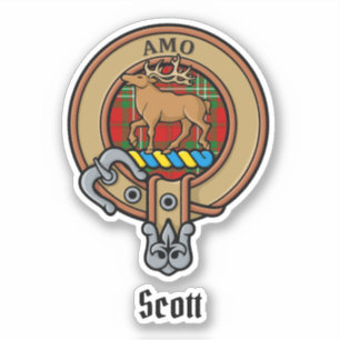 Sticker Clan Scott Crest sur l'autocollant Red Tartan