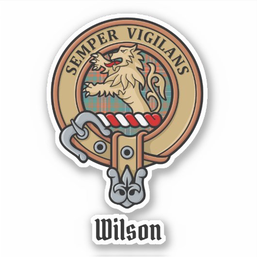 Sticker Clan Wilson Crest au-dessus de Tartan antique (Devant)