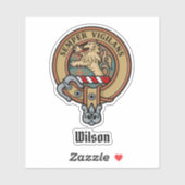 Sticker Clan Wilson Crest au-dessus de Tartan antique (Feuille)