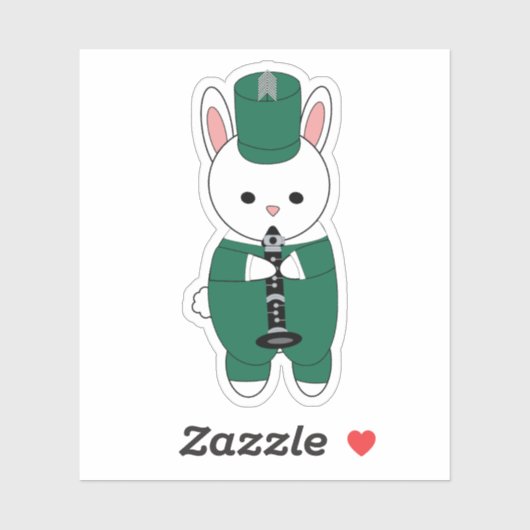 Sticker Clarinet Bunny Rabbit Marche Bande Vert Blanc Blan (Feuille)