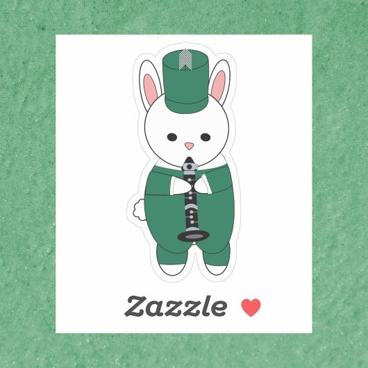 Sticker Clarinet Bunny Rabbit Marche Bande Vert Blanc Blan