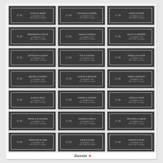 Sticker Classic Black & White Monogram Adresse d'invité (Feuille)