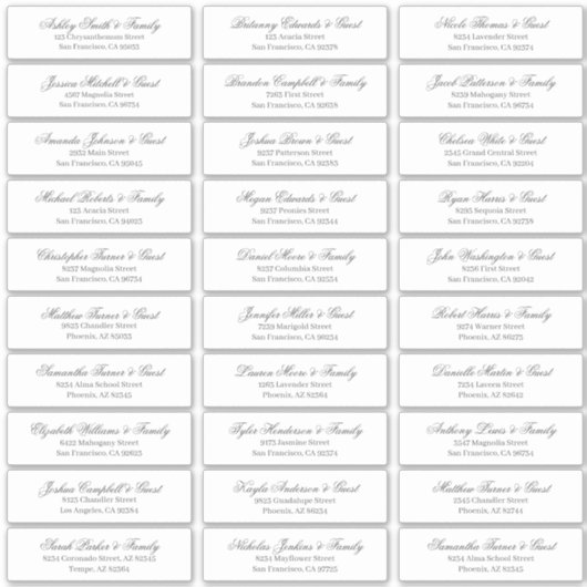 Sticker Classic Cursive Script Mariage Nom d'invité Adress (Devant)