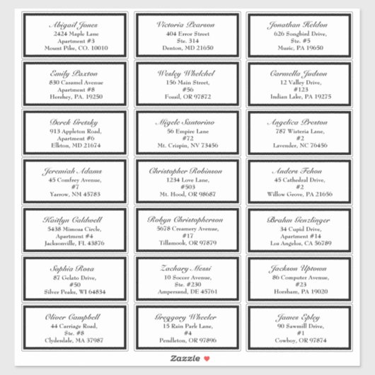 Sticker Classic Formal Black White Mariage Adresse d'invit (Feuille)