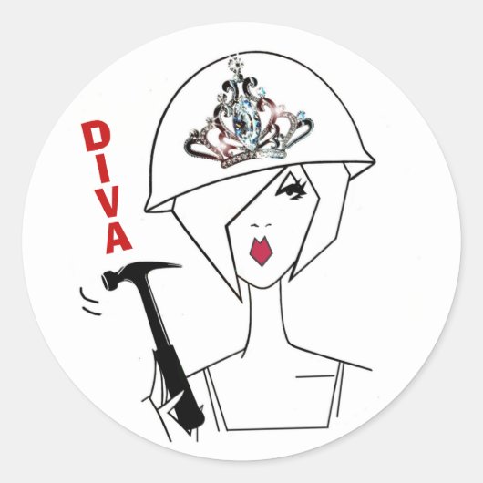 Sticker Classic Rond "Diva Avec Un Casquette Dur" (Devant)