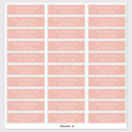 Sticker Classic Simple Script Mariage Nom d'invité Adresse (Feuille)