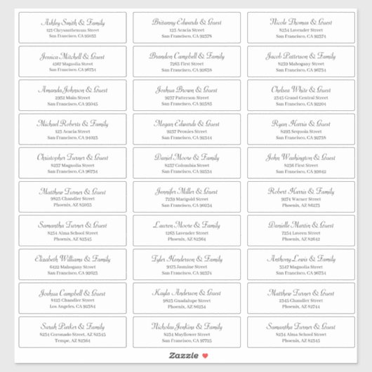 Sticker Classic Simple Script Mariage Nom d'invité Adresse (Feuille)