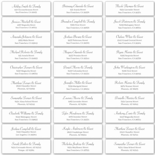 Sticker Classic Simple Script Mariage Nom d'invité Adresse (Devant)