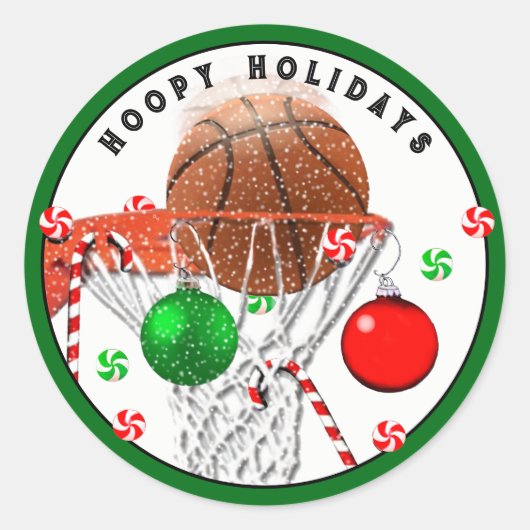 Sticker classique de Noël rond de basket-ball (Devant)