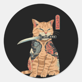 Sticker classique japonais Samurai Chat