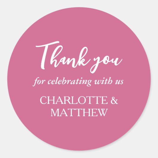 Sticker classique Magenta & White Mariage rond (Devant)