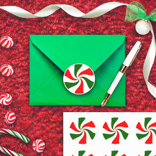 Sticker classique rond à menthe de Noël