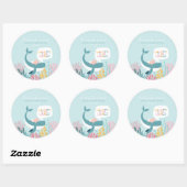 Sticker classique rond Baby shower à baleine (Feuille)
