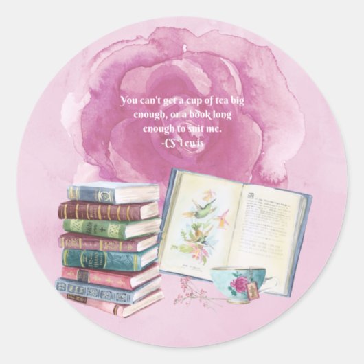 Sticker classique rond CS Lewis Tea & Book Quote (Devant)