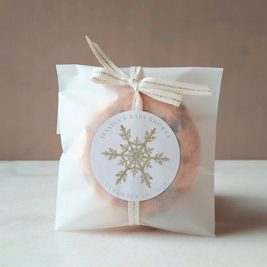 Sticker classique rond Glittery Snowflake Gold