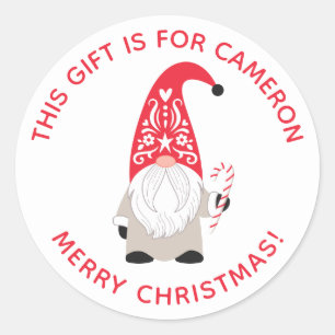 Sticker classique rond Gnome de Noël personnalisé