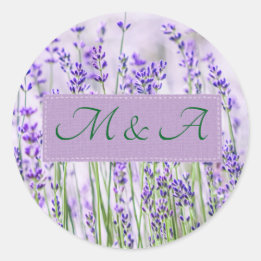 Sticker classique rond Mariage Lavender Fields