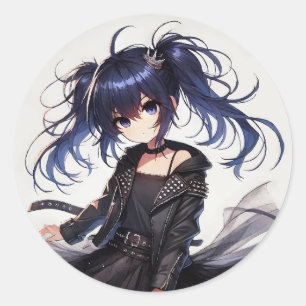 Sticker classique rond pour fille Anime