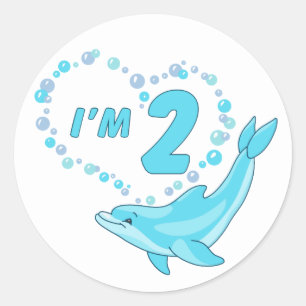 Sticker classique ronde Dolphin Heart 2e anniversa