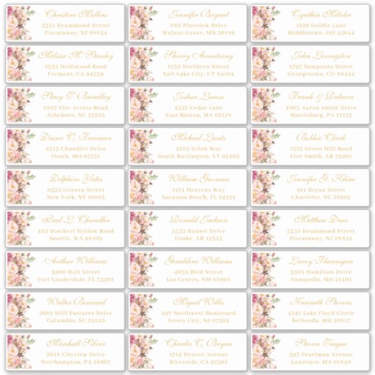 Sticker Classy Blush Rose Floral Mariage Adresse d'hôte (Devant)