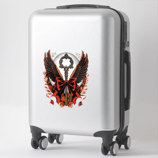 Sticker Clé de fond en velours gothique avec ailes et lune (Sur valise)