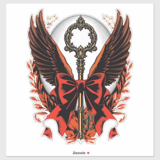 Sticker Clé de fond en velours gothique avec ailes et lune (Feuille)