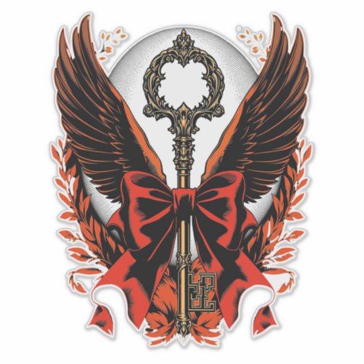 Sticker Clé de fond en velours gothique avec ailes et lune (Devant)