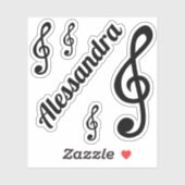 Sticker Clé de Sol Nom Personnalisé Notes de Musique Music (Feuille)
