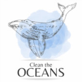 Sticker Clean the Oceans - whale watercolour design (Recto)