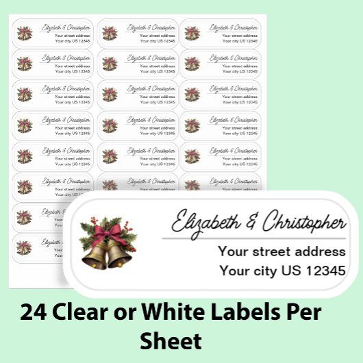 Sticker Clear Christmas Bells Return Address Transparent