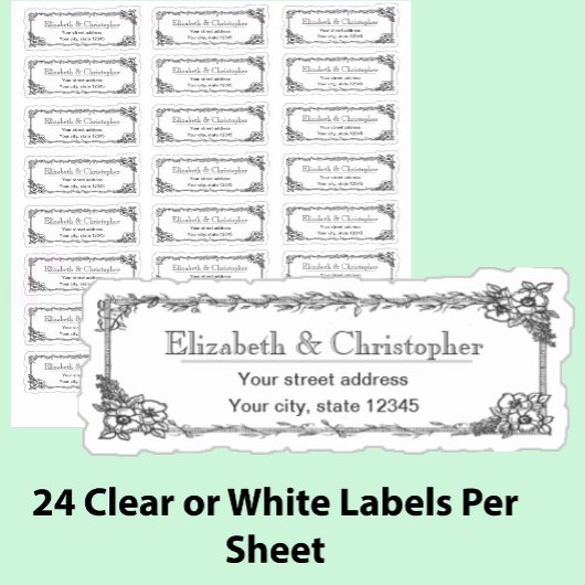Sticker Clear Return Address Floral Border Transparent 