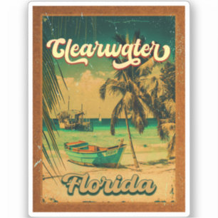 Sticker Clearwater Beach Floride Palm Tree Souvenirs 60s