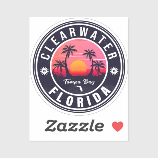 Sticker Clearwater Beach Floride Rétro Sunset Souvenirs (Feuille)