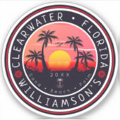 Sticker Clearwater Florida Retro Sunset Souvenirs 80s (Devant)