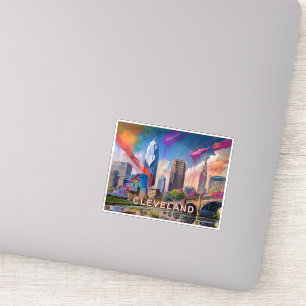 Sticker Cleveland Skyline Art Abstrait
