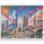 Sticker Cleveland Skyline Art Abstrait (Devant)