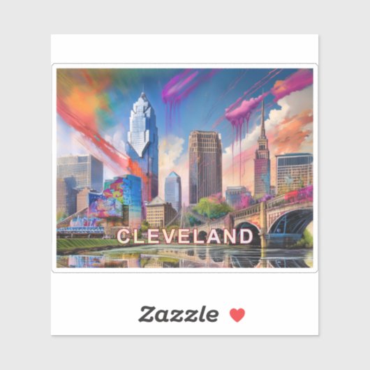 Sticker Cleveland Skyline Art Abstrait (Feuille)