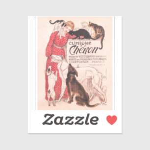 Sticker Clinique Cheron Vintage Chien Chat Steinlen Poster