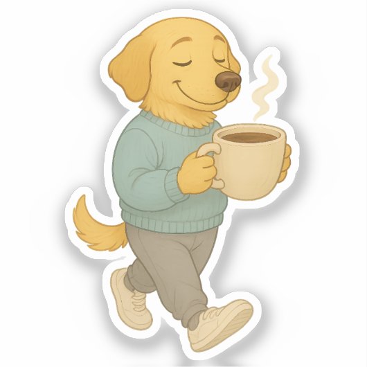 Sticker Clipart de chien de café adorable (Recto)