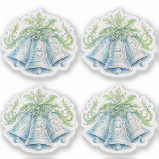 Sticker Cloches d'argent Mariage d'aquarelle du feuillage  (Devant)