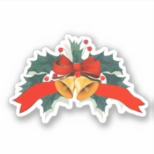 Sticker Cloches de Noël de Noël avec des feuilles saints