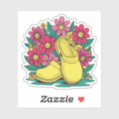 Sticker Clogs de soins infirmiers jaunes rétro avec fleurs (Feuille)