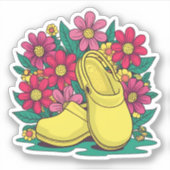 Sticker Clogs de soins infirmiers jaunes rétro avec fleurs (Devant)