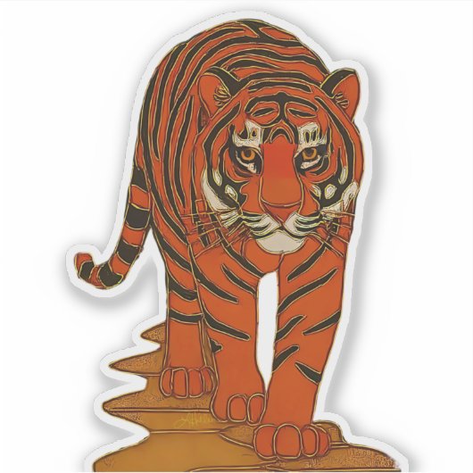 Sticker Cloisonne Art Tiger on the Jungle Path (Devant)