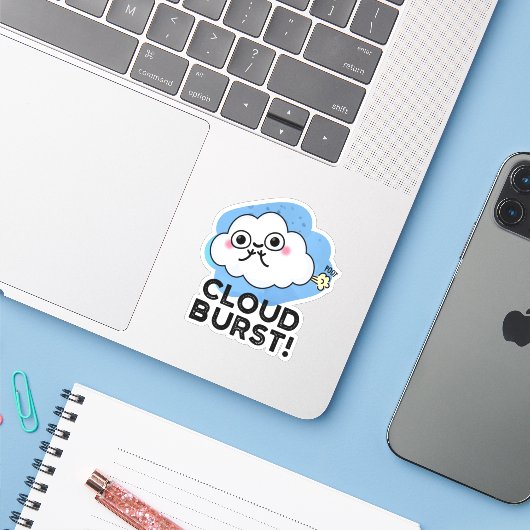 Sticker Cloud Burny Funny Cloud Fart Pun (Ordinateur portable avec iPhone)