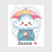Sticker Cloud Cute Kawaii avec parapluie et minusc (Feuille)