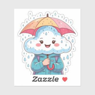 Sticker Cloud Cute Kawaii avec parapluie et minusc