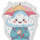 Sticker Cloud Cute Kawaii avec parapluie et minusc (Devant)