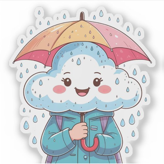 Sticker Cloud Cute Kawaii avec parapluie et minusc (Devant)