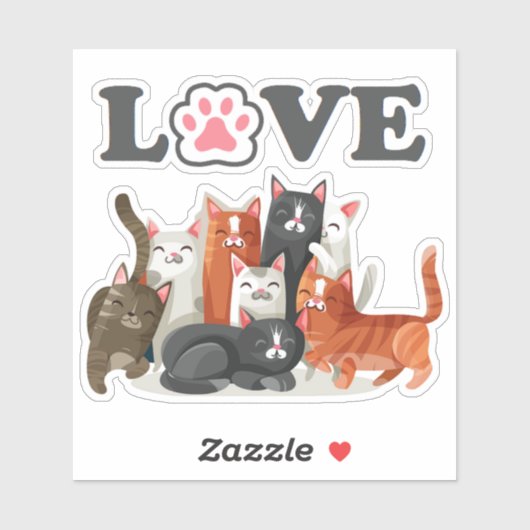 Sticker Clowder mignon de chats illustration avec LOVE (Feuille)